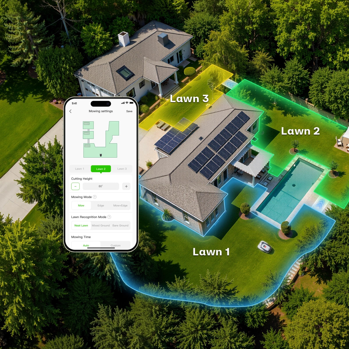 AI kartläggning av trädgård RoboUP robotgräsklippare