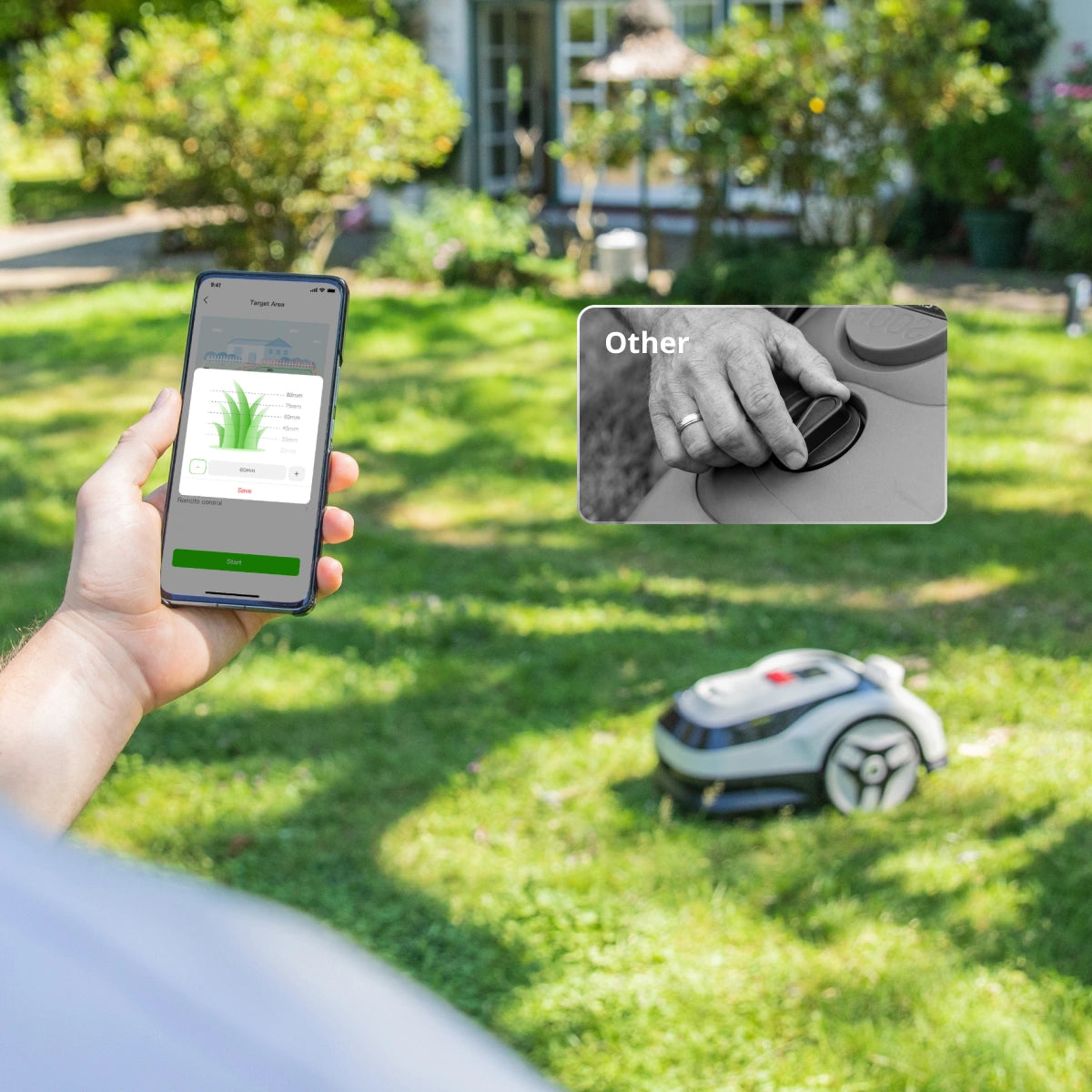 Robotgräsklippare RoboUP Raccoon 2SE säker i familjeträdgård